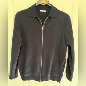 Zara Men's Dark Blue Zip-Up Sweater